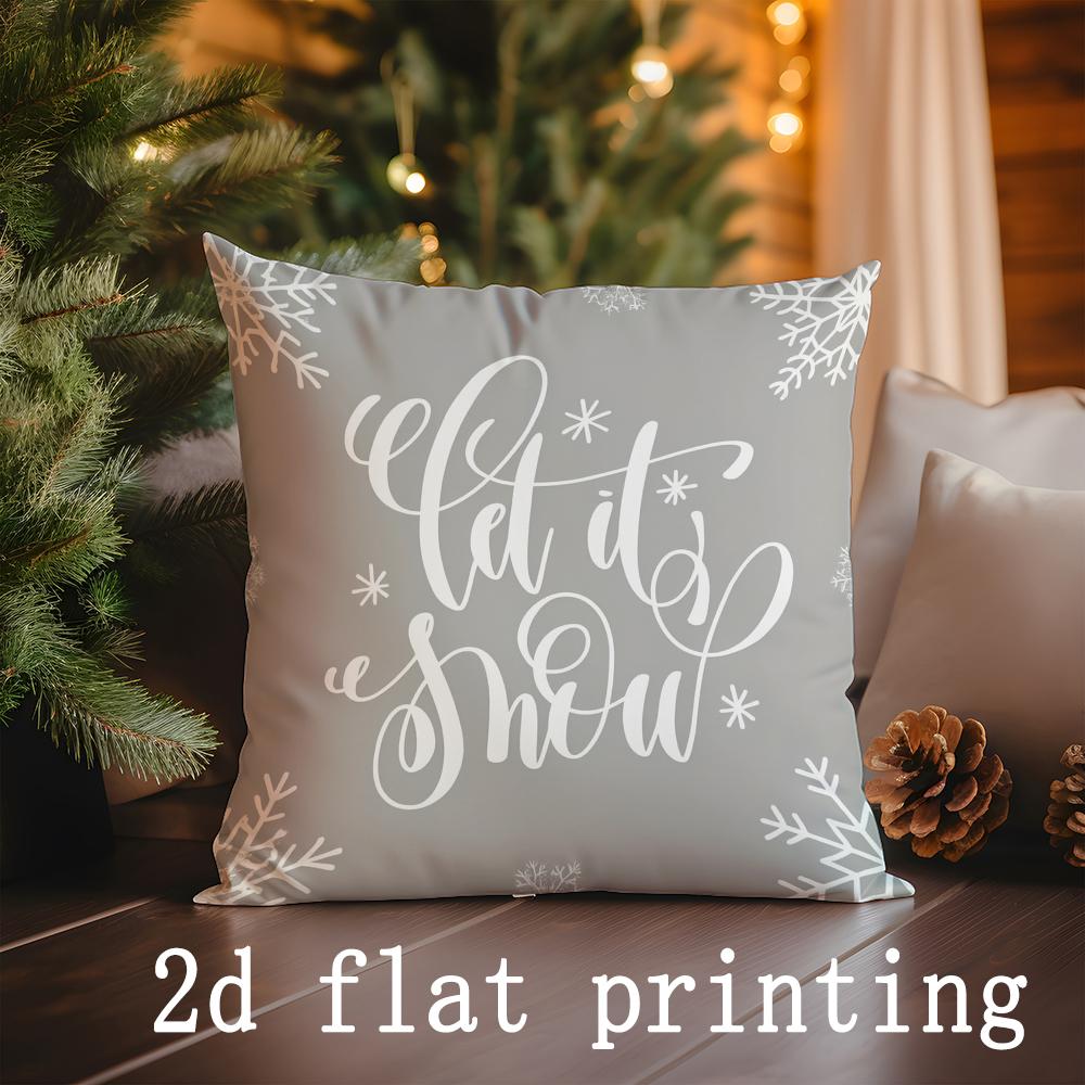 Home Decor Christmas Snowflake & Merry Words Pillow Covers Pattern Cushion Cover Suitable for Sofa Bedroom Car Pillow Cover