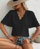 Women's Short Sleeve Round Neck Lace Applique Blouse Solid Beige Casual Top