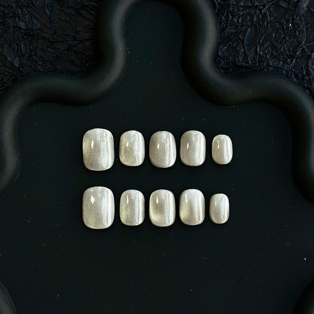 Handmade Cat Eye Coffin Almond French Coffin False Nails Pink 3D Flower Press Nail Sticker Design Acrylic Artificial Fingernails