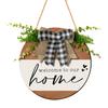Welcome Wreath, Wood with Hemp Rope Hanger, Fabric Bow Decor Rustic Round Sign, for Doors Walls Entryway