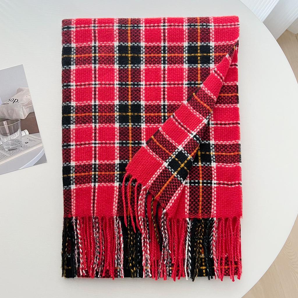 Autumn and Winter New Korean Lines Color Matching Imitation Cashmere Plaid Simple and Versatile Shawl Fringed Warm Scarf Women