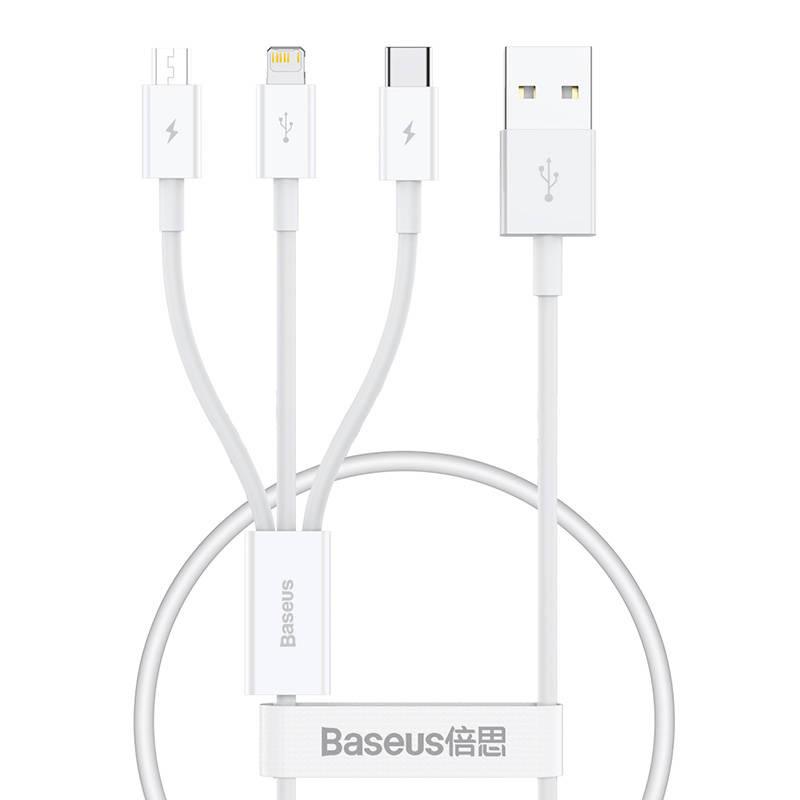 Kabel Szybkiego Ładowania  Baseus Superior Data Usb Do M+L+C 3.5A 0.5M(White)