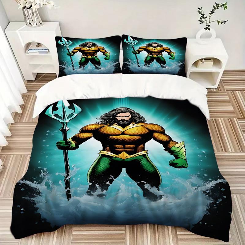 3pcs Trident, Aquaman Cover Set,Soft Comfortable Duvet Cover,Guest Room (1*Duvet Cover + 2*Pillowcases, Without Core) Yy251024053