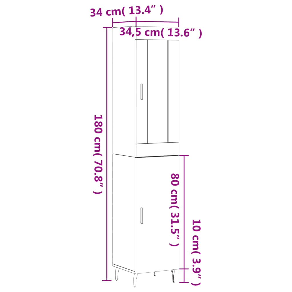 Highboard In Grey Sonoma 34.5 X 34 X 180 Cm Engineered Wood