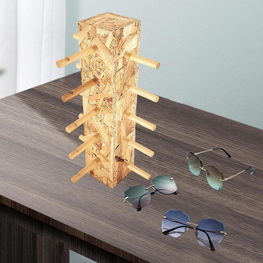 Wood And Glass Display Stand, Multi-Layer Wooden Eyeglass Rack, Heavy Duty, Organizer For,