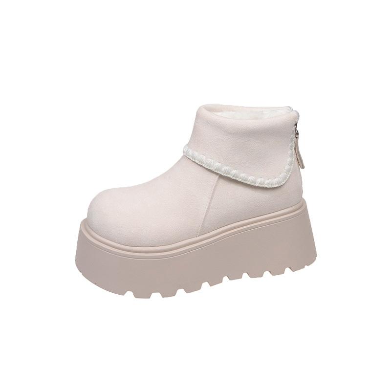 Women's Large Size Furry Mouth Winter Warm Snow Boots Padded Lining Ankle Boots Leather and Fur Integration Non-slip Hiking Sports Martin Boots