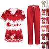 Damen Christmas Print Kurzarm-OP-Zweiteiler mit Tasche