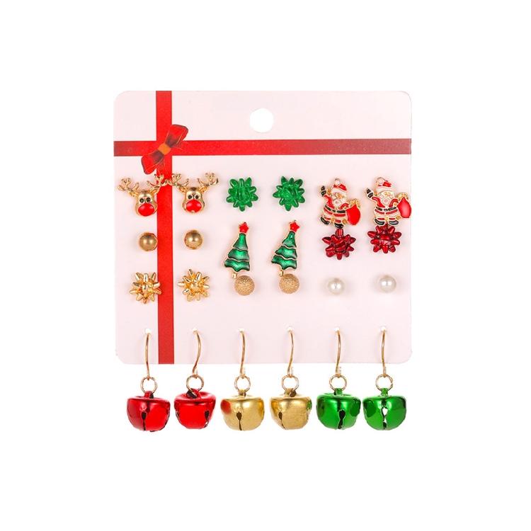 

12 Pairs Christmas Earrings Santa Claus Pendants Happy New Year Gift Ornaments