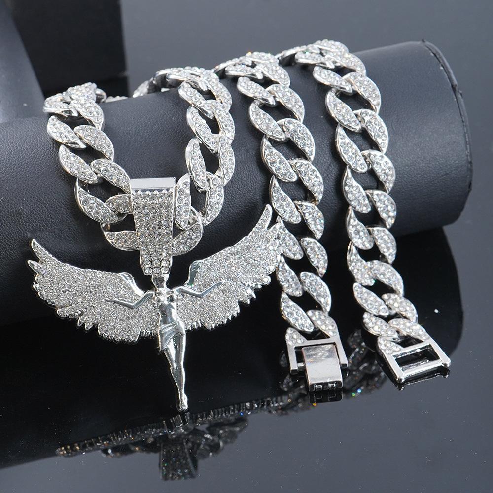 Voll besetzter Diamant Engelsgöttin Legierung Anhänger für Männer und Frauen, Trendy, Personalisiert, Modischer Hip Hop, U-förmige Cubanische Halskette