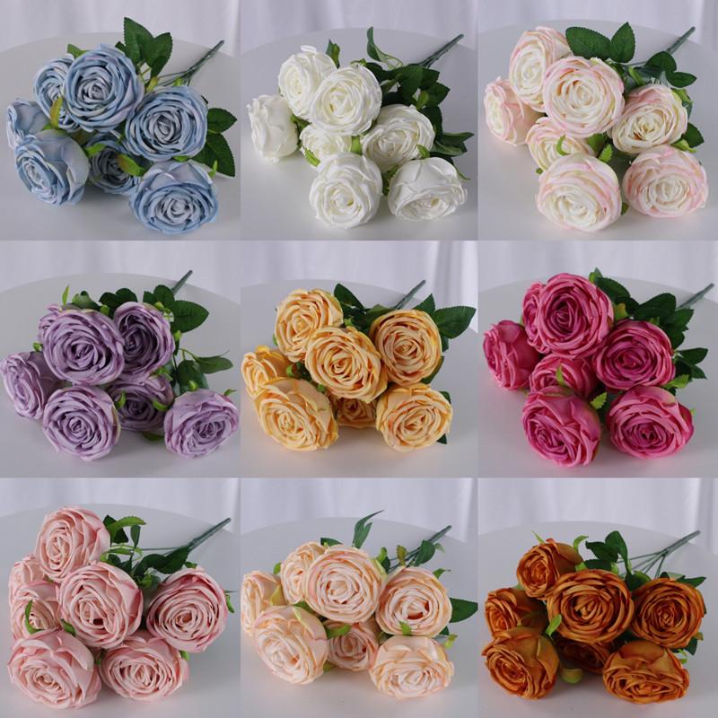 Single multi-headed rose wedding hotel decoration home road lead fake flower