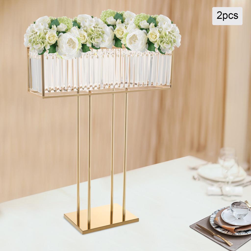 2-Pack Gold Square Crystal Flower Stands for Wedding Centerpieces, 11 lbs/5kg Max Load Each, 35.4x27.6in Modern Crystal Displays