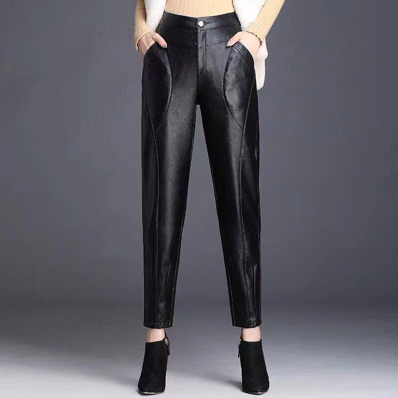 Women's High Waist Wide Leg Loose Velvet Harem Pants - Dark Color, Autumn Winter