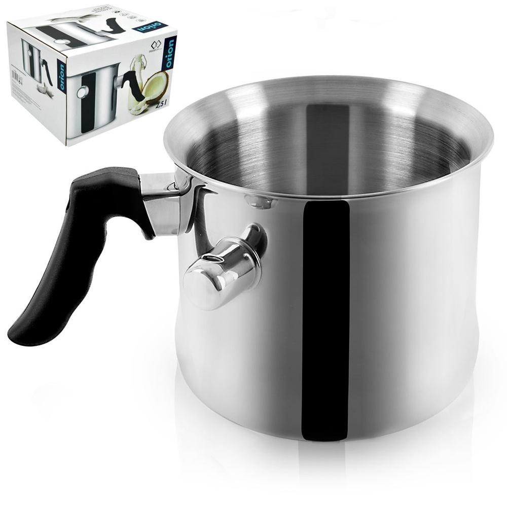 Olla de Acero Inoxidable Orion de 2.5L para Hervir Leche con Baño María y Pito (18 x 13 cm)