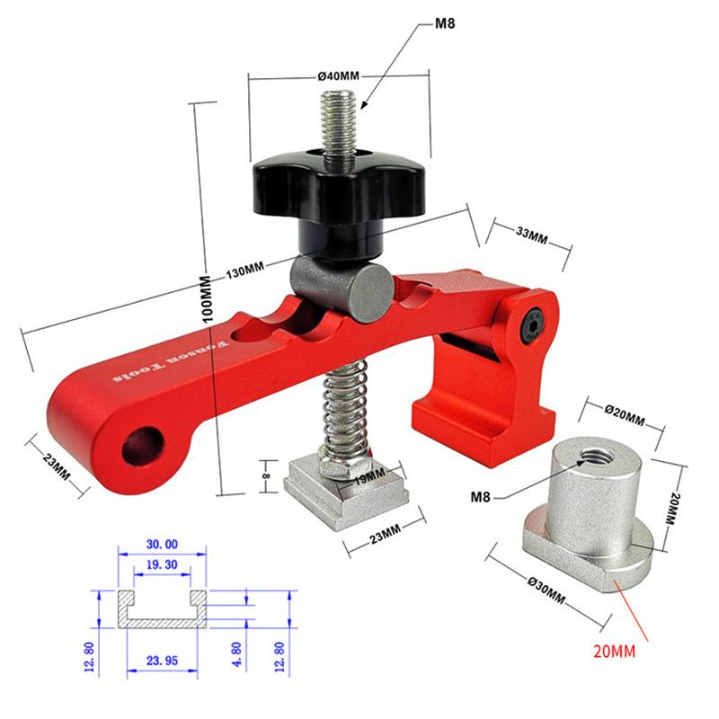 Woodworking Desktop Hold Down Clamp Desktop Fixed Clip T-Track Clamping Blocks Platen For Woodworking Benches 20MM Hole Tool
