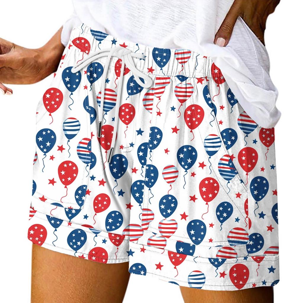 Damen Casual Sommer Elastische Strandshorts Print Casual Shorts