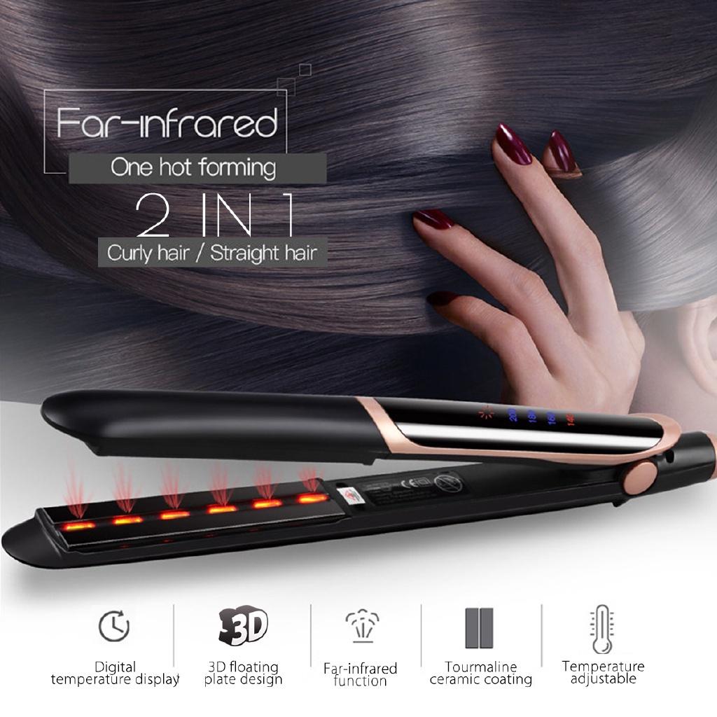 Professional Hair Straightener Curler Hair Flat Iron Negative Ion Infrared Hair Straighting Curling Corrugation 2-in-1 220V