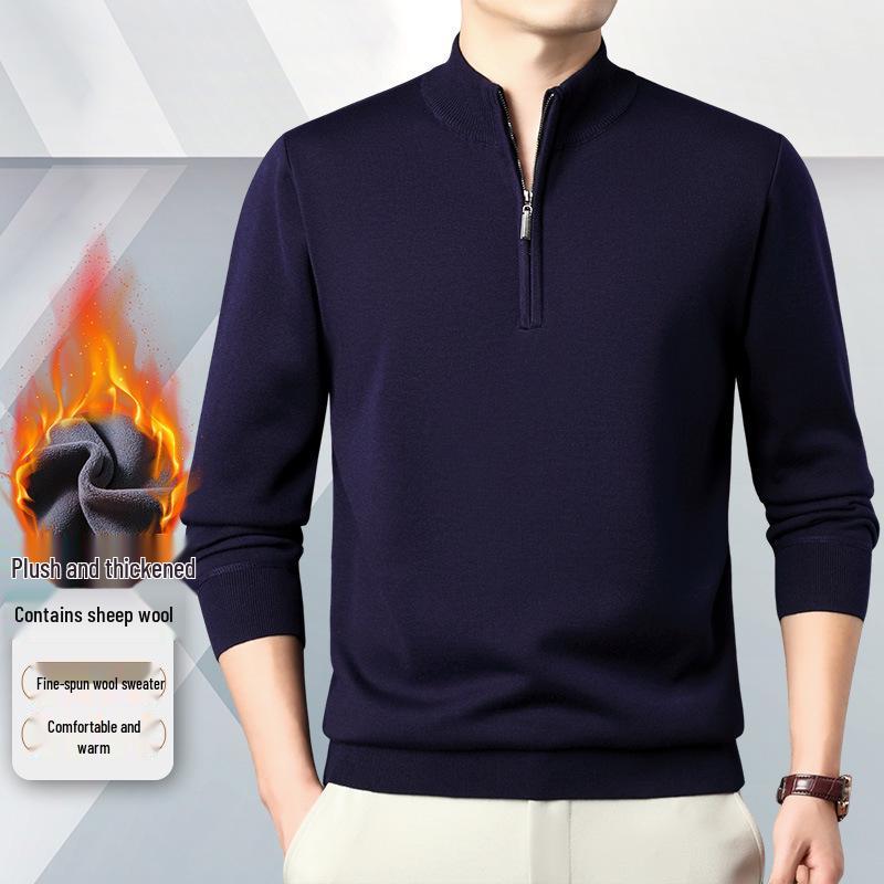Men's Zipper Half-High Collar Knit Sweater - Mid & Young Adult Pullover Warm Base Layer
