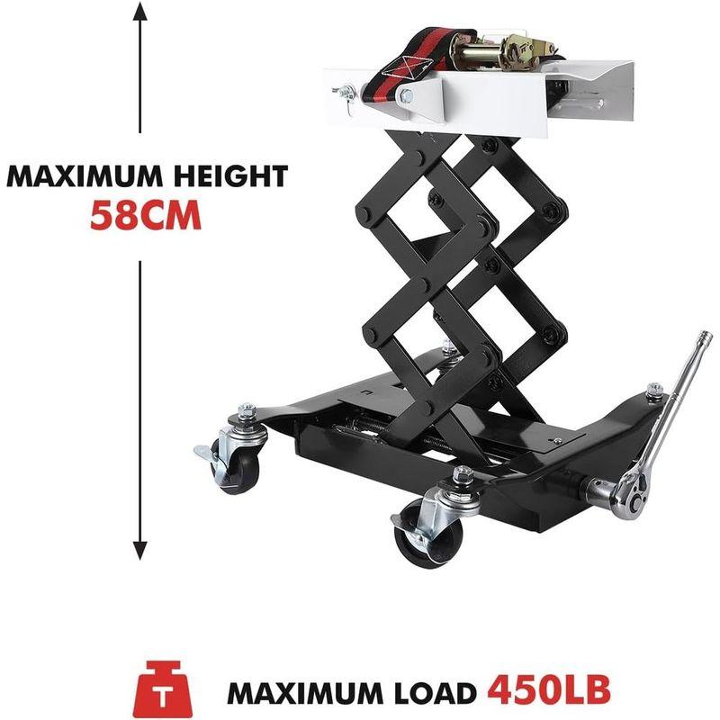 Heavy-Duty 450 LB Capacity Low Profile Transmission Jack with 7-23 Inch Height, Safety Straps, Brake Wheels for Auto Repairs
