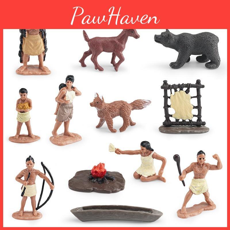 Impressive 12 Piece Indian Model Set With Chief And Warrior Figures For Creative Play