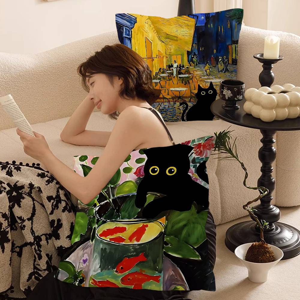 Black Cat Sunflowers Pillowcases Home Bedding Decorative Pillow Cover Wedding Super Soft Pillow Case
