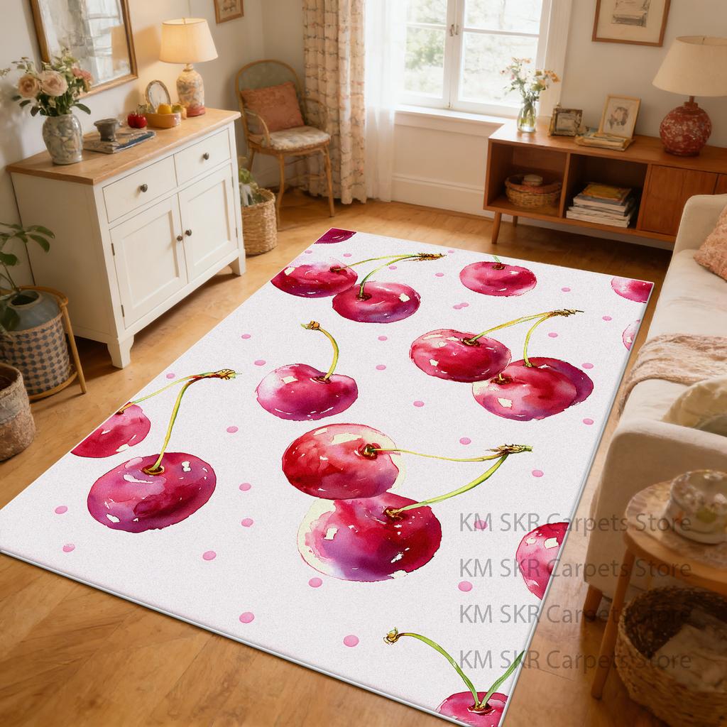 Ins Modern Red Cherry Large Living Room Rug Decoration Washable Non-slip Bedroom Study Carpet Soft Fluffy Parlor Sofa Floor Mats