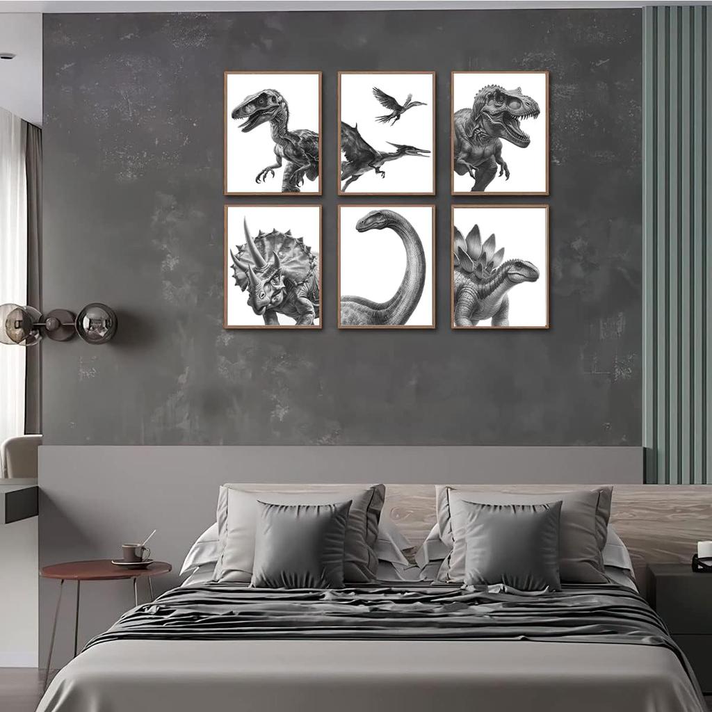 Dinosaur Poster T-Rex Print For Kids Decor Vintage Dinosaur Canvas Wall Art For Modern Family Decor (8×12 inch,Set of 6, Unframed)