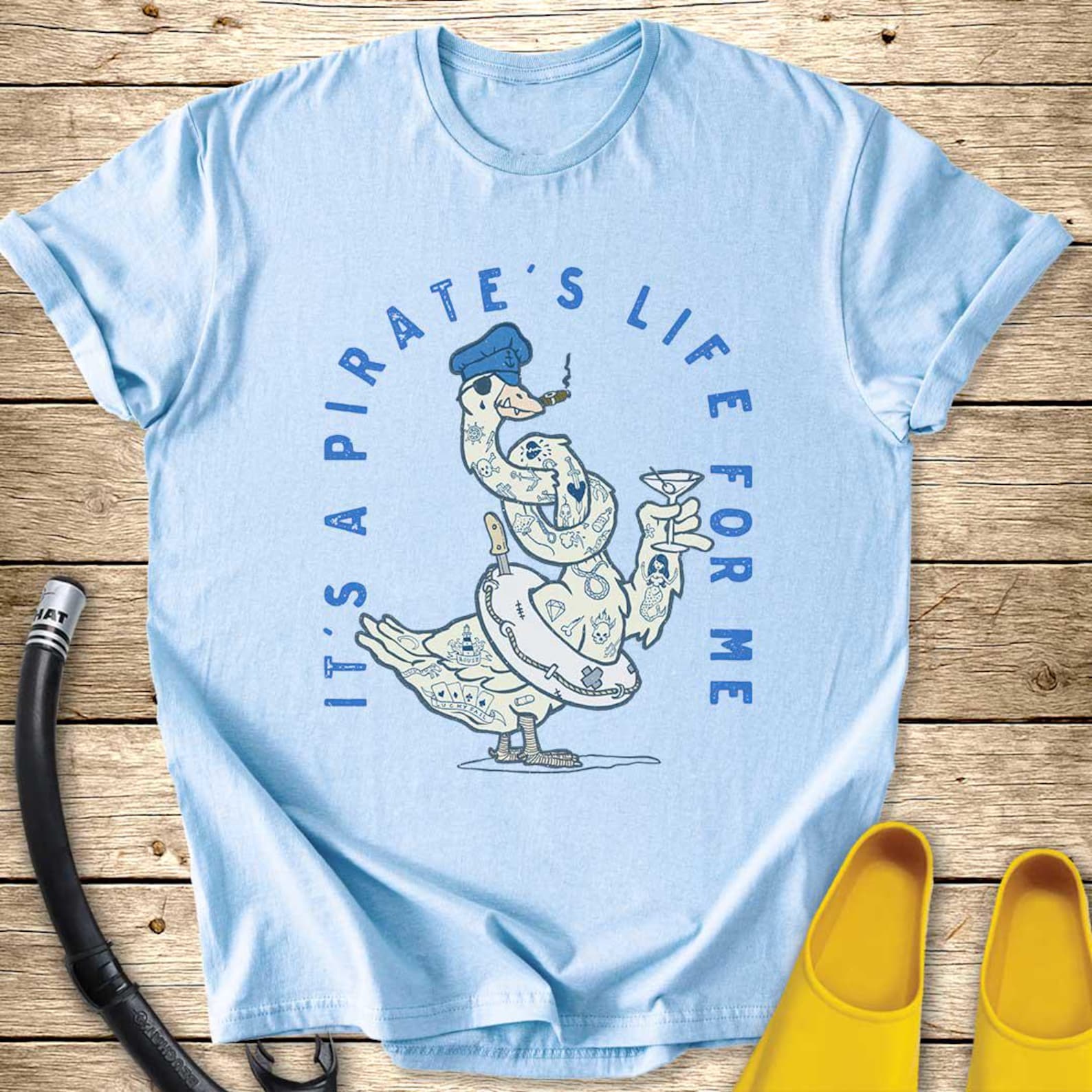 Pirate Goose T-Shirt | Nautical Goose Illustration Tee, Ocean Marine Shirt 2XL
