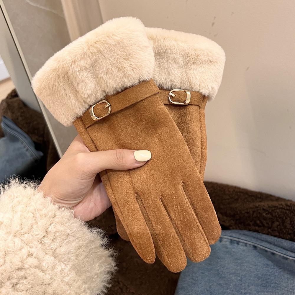 Soft Suede Gloves Windproof Women Winter Gloves Thicked Full Fingers Mittens  Autumn/Winter