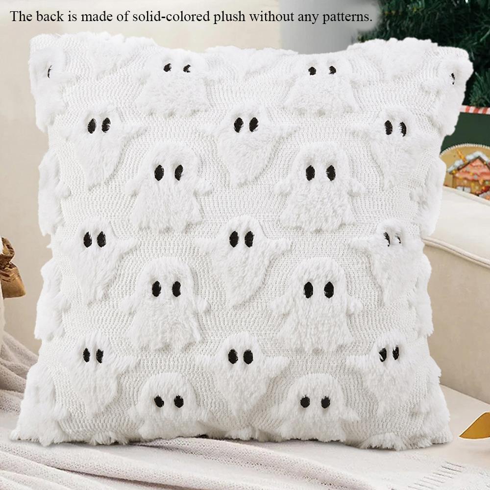 Ghost Pumpkin Plush Faux Fur Pillow Covers Soft Halloween Decor For Sofa Couch Bed Living Room White Orange Pillowcases 11x11CM