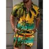 Completo estivo a maniche corte da uomo e da donna Stampa con motivo irregolare Stile marino Moda Camicia con bottoni Top Pantaloncini corti