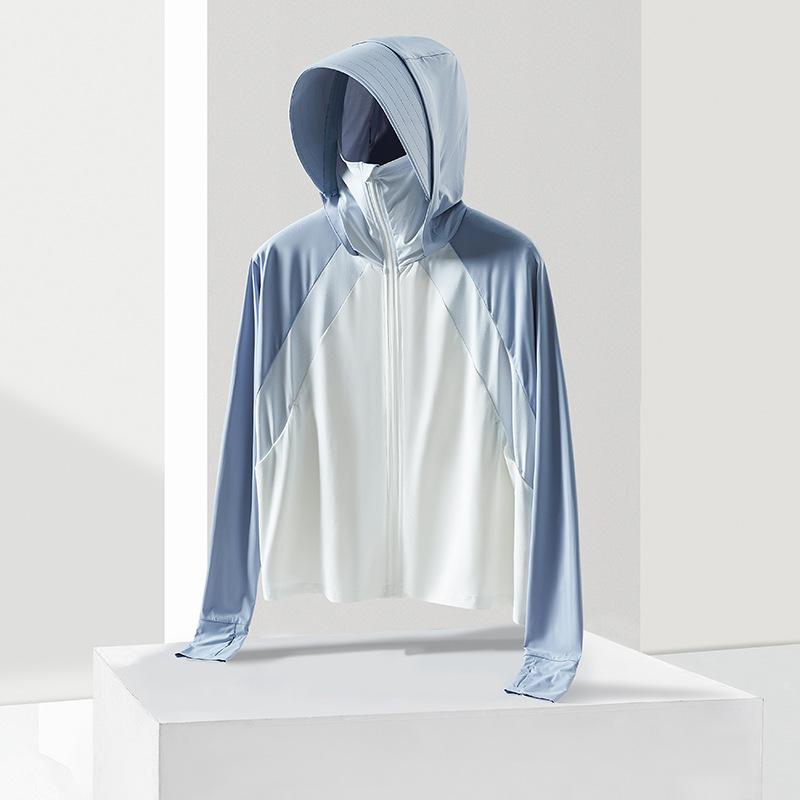 New summer sunscreen clothes UPF10 + women's ice-feeling ice silk sunscreen clothes, large brim hooded, breathable and light sunscreen
