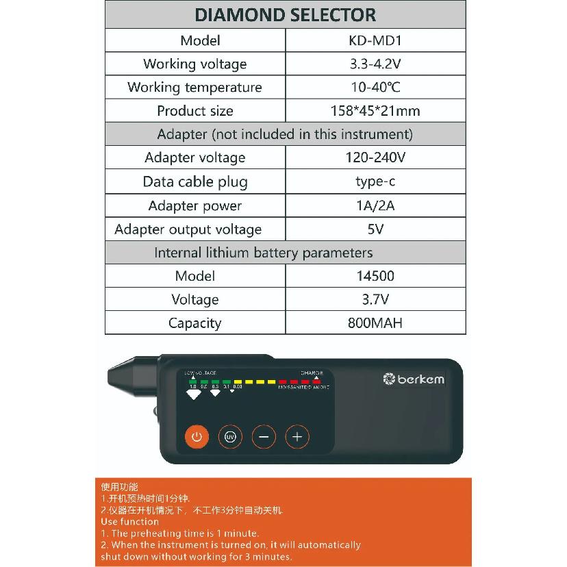 Yieryi Wiederaufladbarer Diamanttester Stift Moissanit Hohe Genauigkeit Schmuckauswahl Werkzeug mit UV-Licht Typ-C für Edelstein Stein