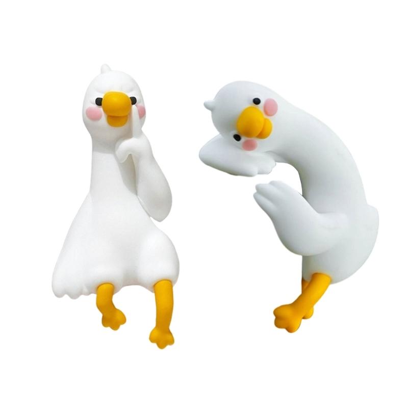 Set of 2 Cute Geese Miniature Figurines Desktop Decoration for Computer Monitor and Car Interior Decors Ornaments Gift