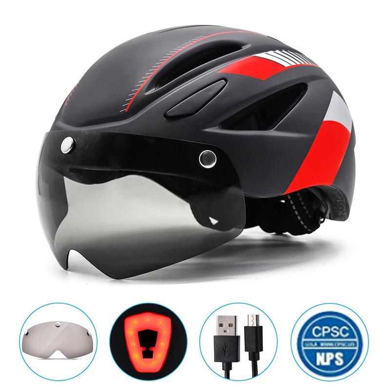 Adult Cycling Helmet With Magnetic Sunglasses Integrated Rear Light EPSPC Safety Gear Road Bike Outdoor Use Large
