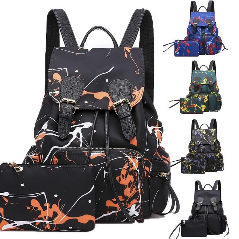 Versatile Korean Style Female Backpack With Graffiti Pattern And Pure Color