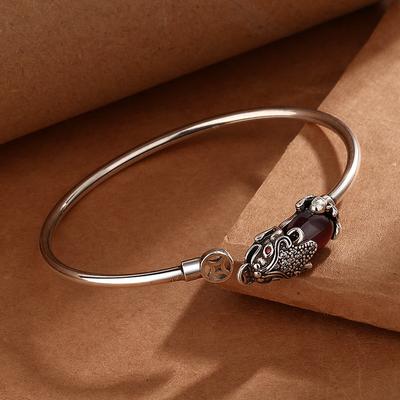 Retro-thailändische Silber-Kupfermünzen ziehen Reichtum und Transport an, Pixiu-Armband, weiblicher Granatapfel, Männer und Frauen stellen alte offene Armbänder her