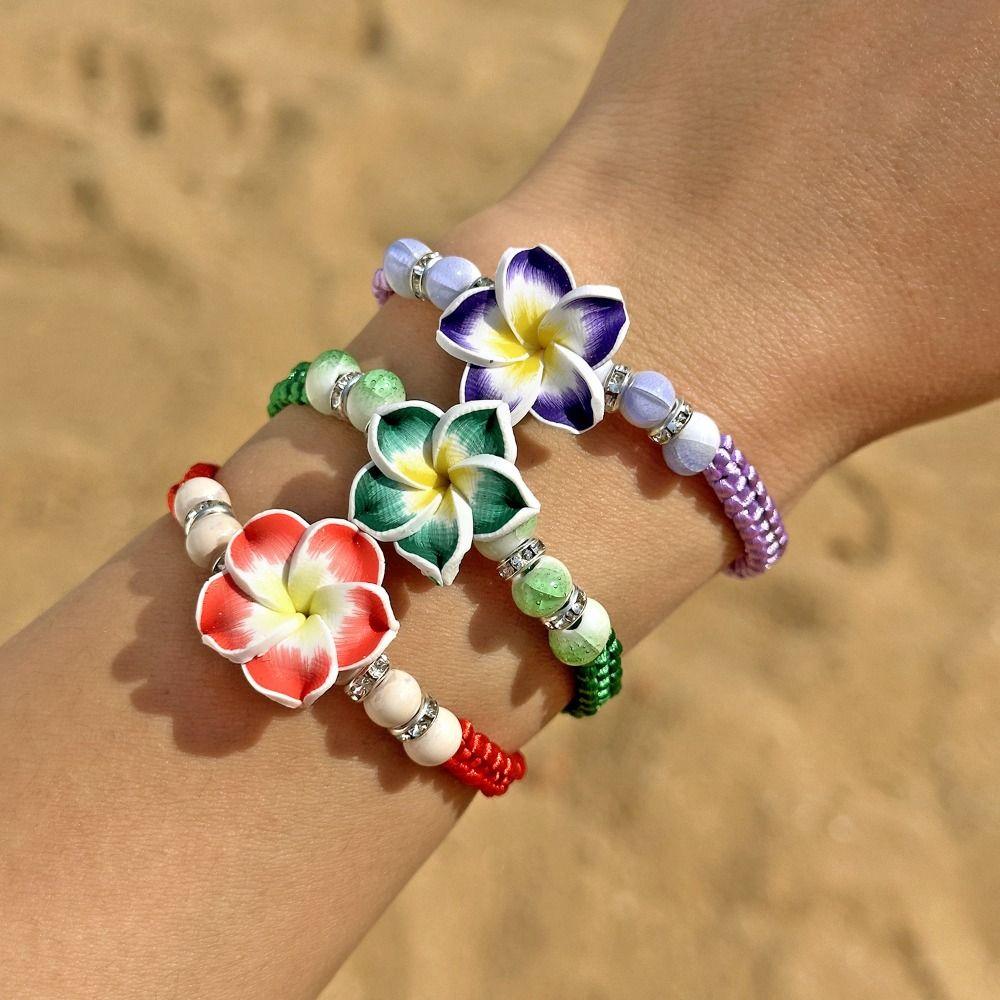 Beads Flower Bracelet Colorful Egg Flower Bangle Polymer Clay Braid Rope Bracelet Party Jewelry