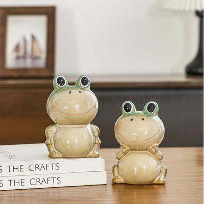 Personalizovaná roztomilá kreslená keramická pokladnička v tvare žaby, malá zvieracia stolová dekorácia, jingdezhenský porcelán v obývacej izbe