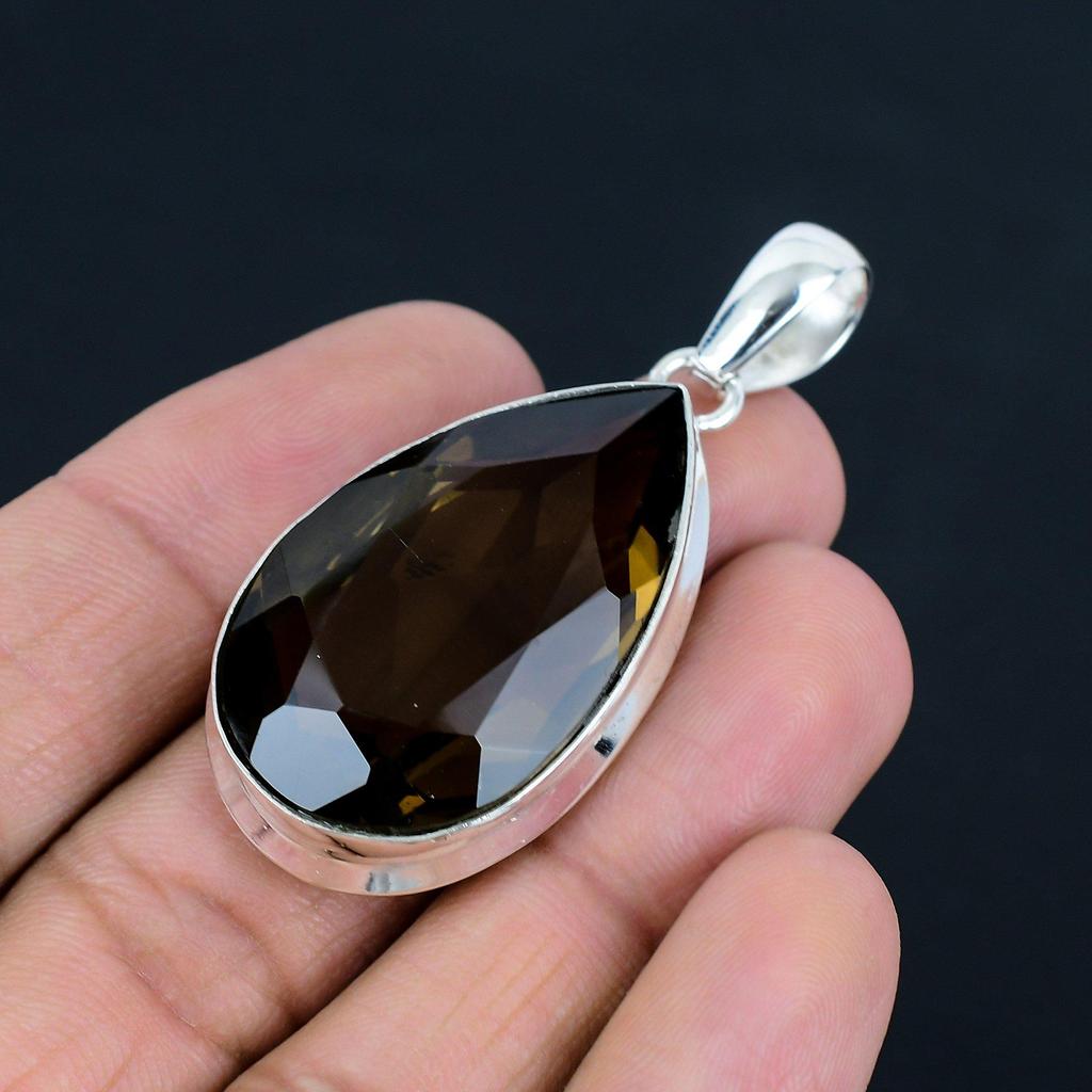 Natural Faceted Smoky Quartz Gemstone Pendant, 925 Sterling Silver, Pendant Jewelry, Handmade Silver Pendant Jewelry for Gift, Easter Gift