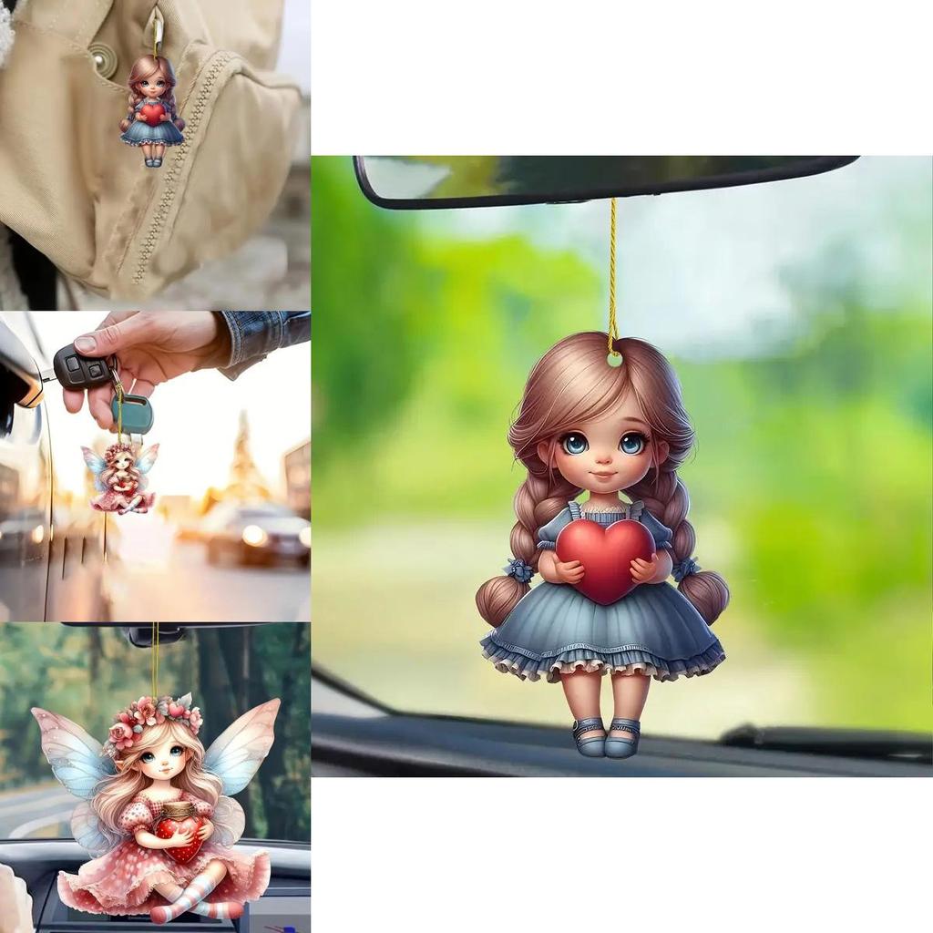 Unique Acrylic Car Pendant Charming Cartoon Design Versatile Home Decor Accessory
