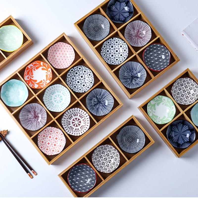 Creative Design Nine-square Grid Tray Pot Side Dish Plate Dish Divider Tray Bamboo Snack PlatePlatter Wooden Box Saucer Tray
