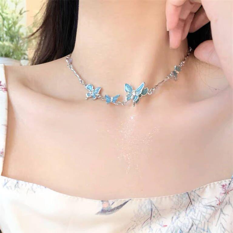 Blue Butterfly Moonstone Necklace - Women's Elegant, Trendy Choker
