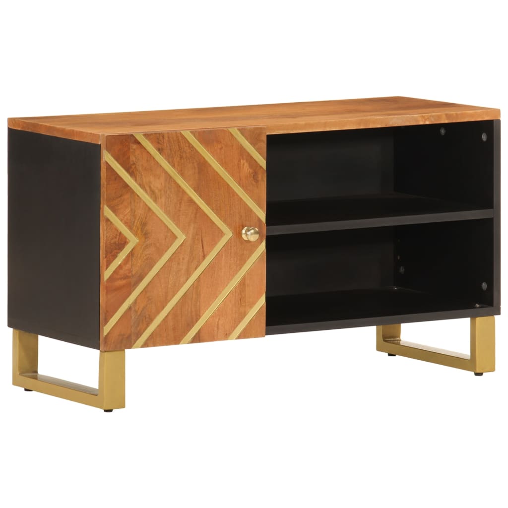 TV Cabinet Brown and Black 80 X 31.5 X 46 Cm Solid Mango Wood
