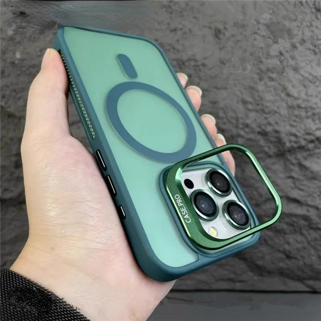 For iPhone 15 Pro Max Luxury Magsafe Magnetic Matte Phone Case For iPhone 11 12 13 14 16 Plus Lens Holder Stand Protective Cover