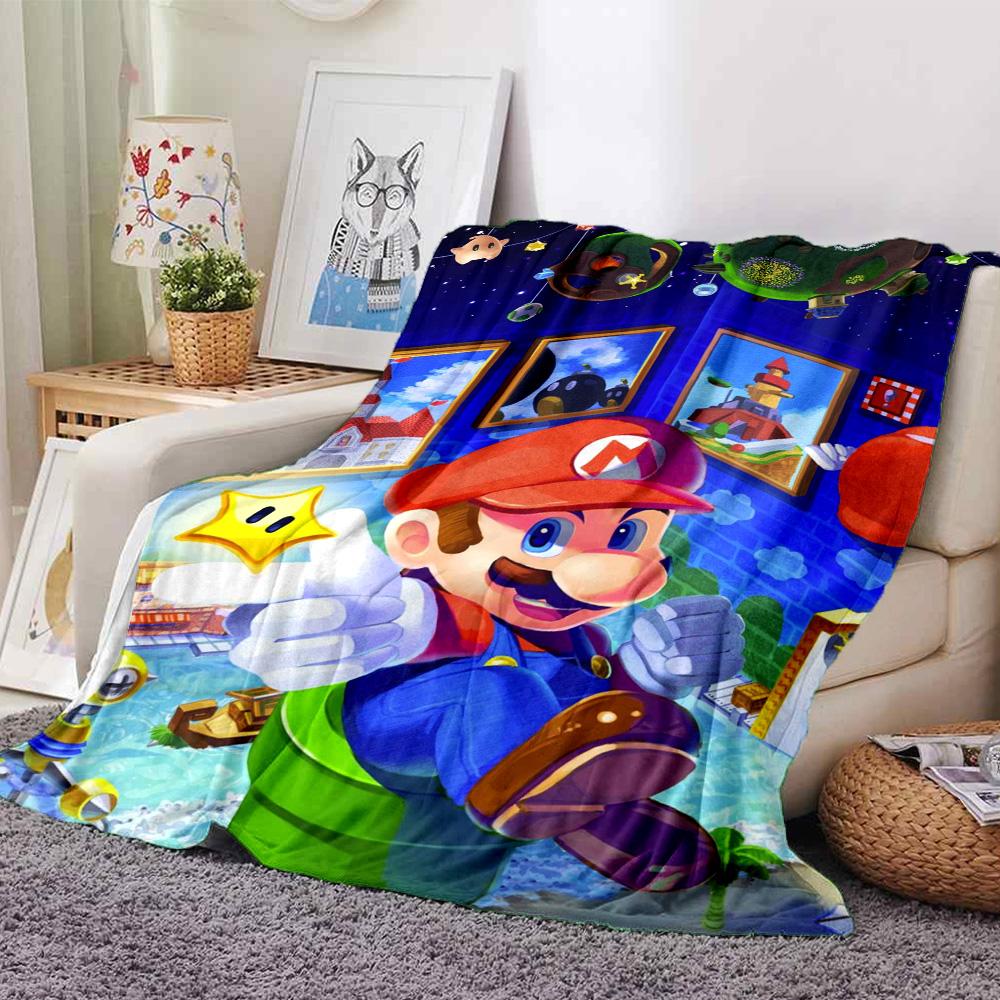 Mario Space Adventure Flannel Blanket Super Soft Warm Cozy Blanket For Sofa Bed Office Travel Allseason Home Decor Gift