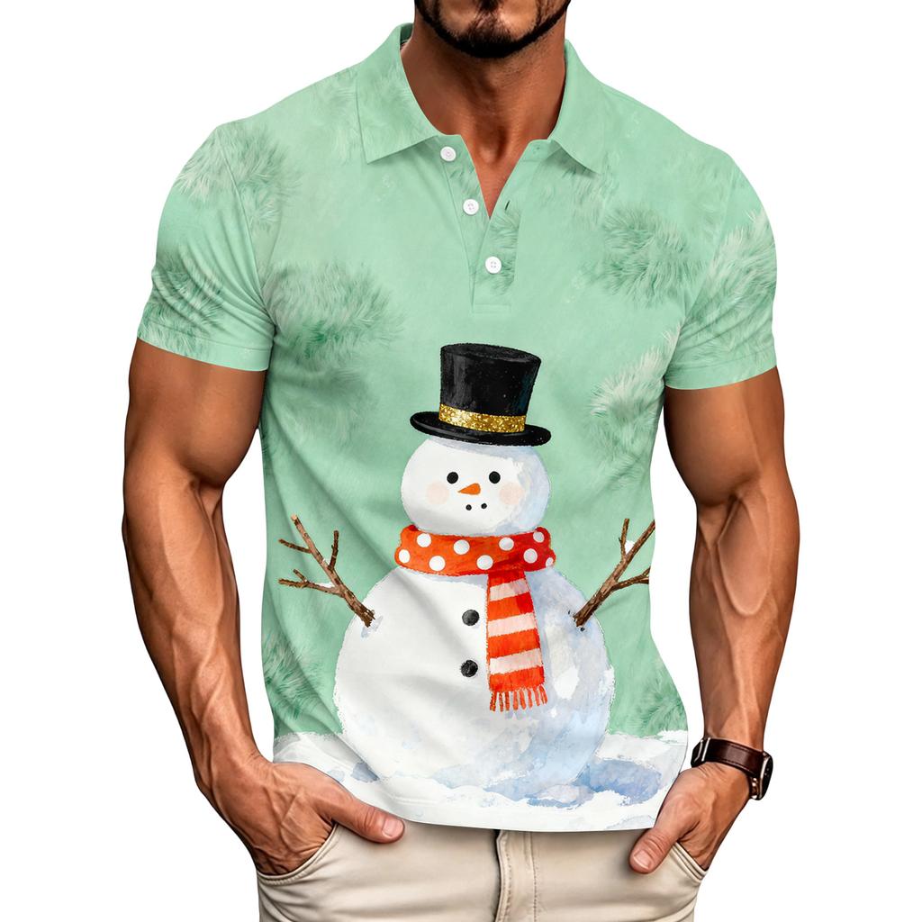 Men's Relaxed Fit Christmas Print Short Sleeve T-Shirt for Casual Holiday Wear