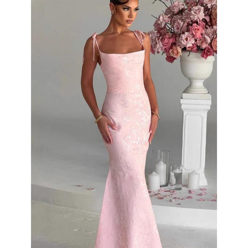 Solid Color Temperament Lace-up Sleeveless Sundress Women's Summer New Personality Open Back Waist and Hip Fishtail Skirt