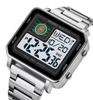 SKMEI 2033 Digital Wristwatch Zinc Alloy Case Square Dial Chronograph Stainless Steel Band Golden Men's Watches Reloj