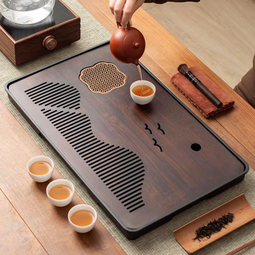 Rectangular Tea Serving Plate Japanese Style Water Storage Tea Tray Bamboo Drain Tea Tray  Office