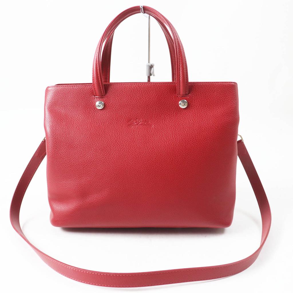 Excellent Longchamp Shoulder Bag Le flowne Logo engraved 2WAY handbag/ Red leather Women Used